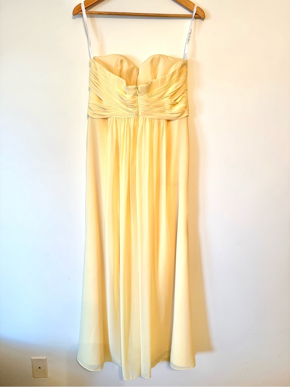 DAVID’S BRIDAL Strapless Pale Yellow Chiffon Gown Bridesmaid Dress - Picture 2 of 6